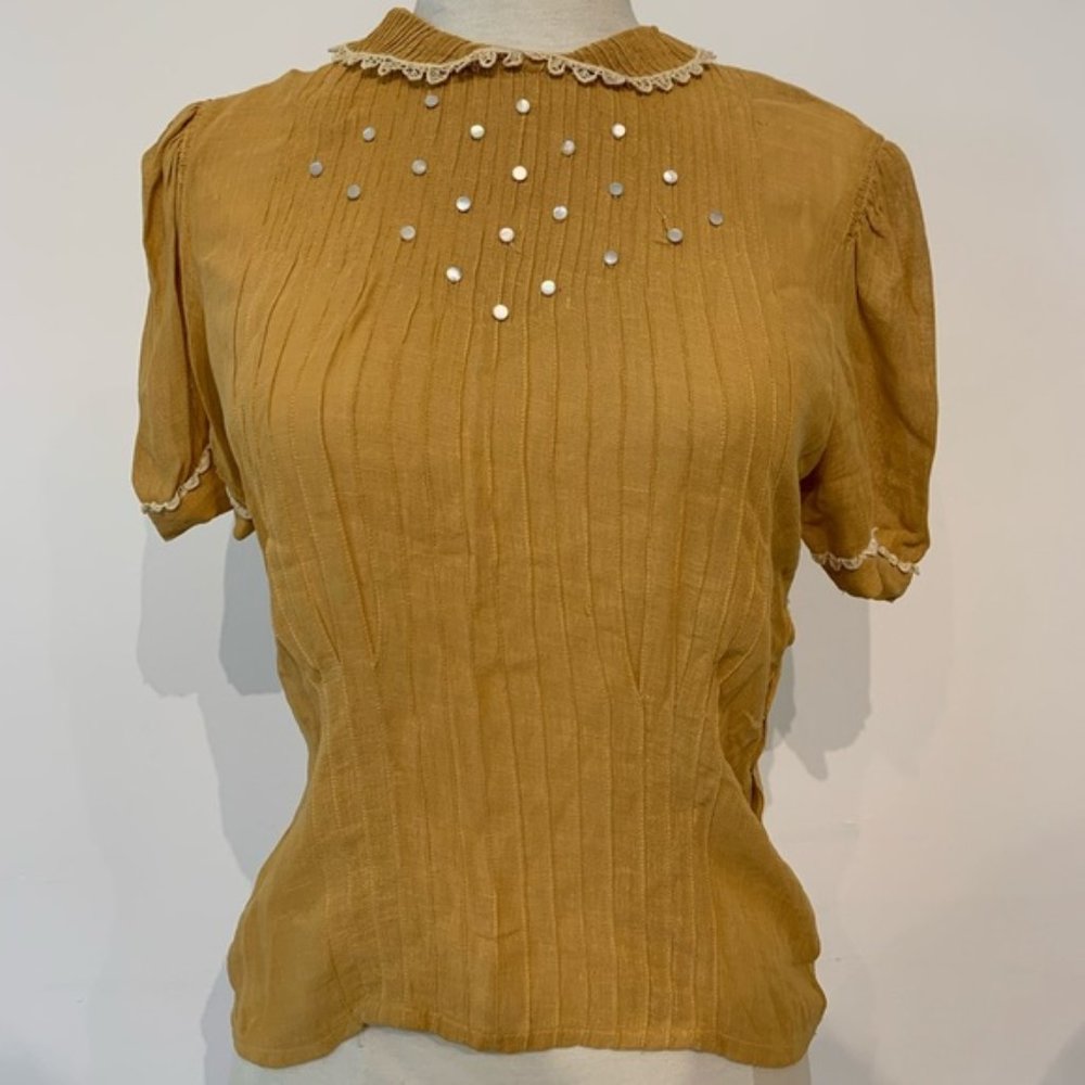 Vintage Yellow Sheer Top with Peter Pan Collar